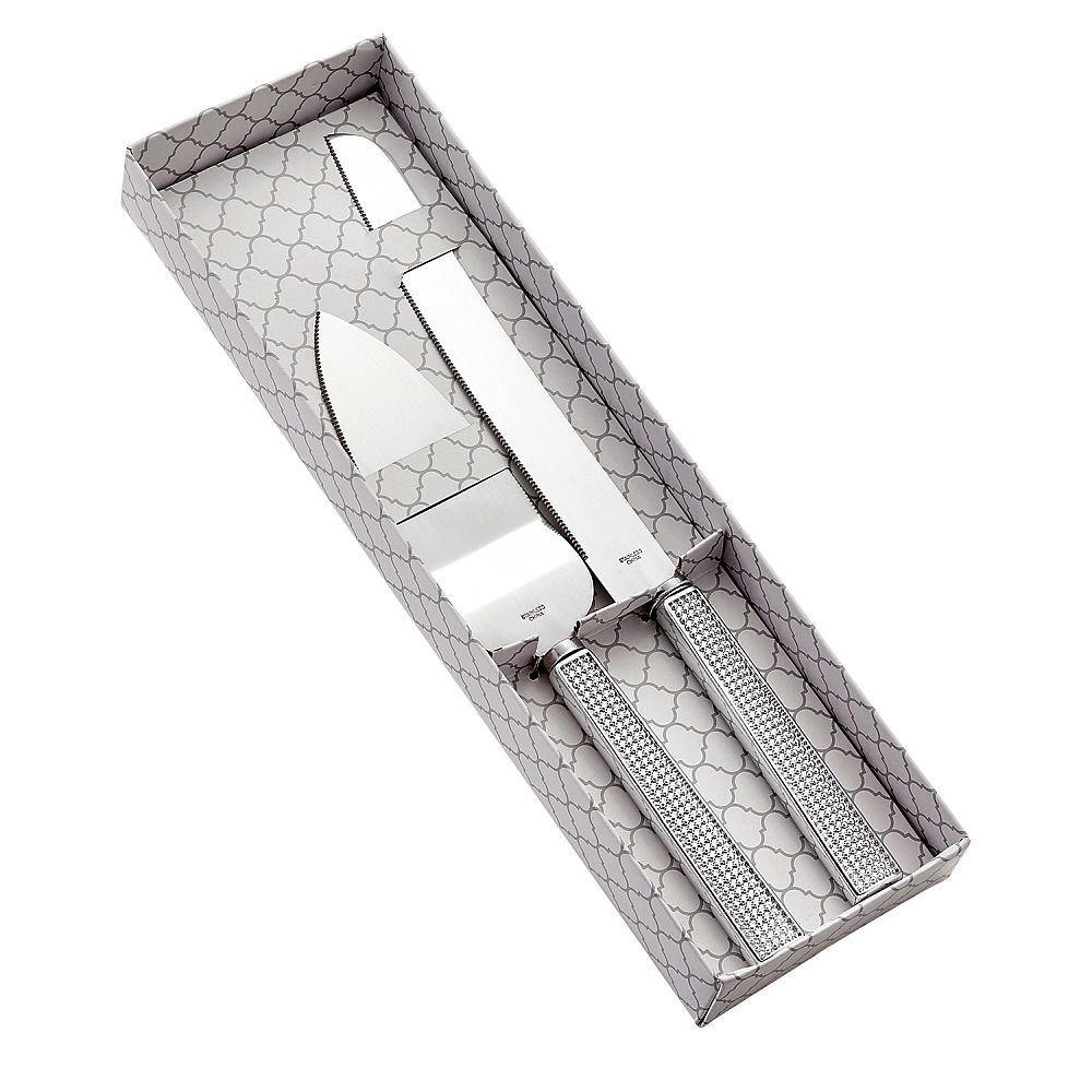 Wedding Cake Knife & Server Set with rhinestone handles bling design