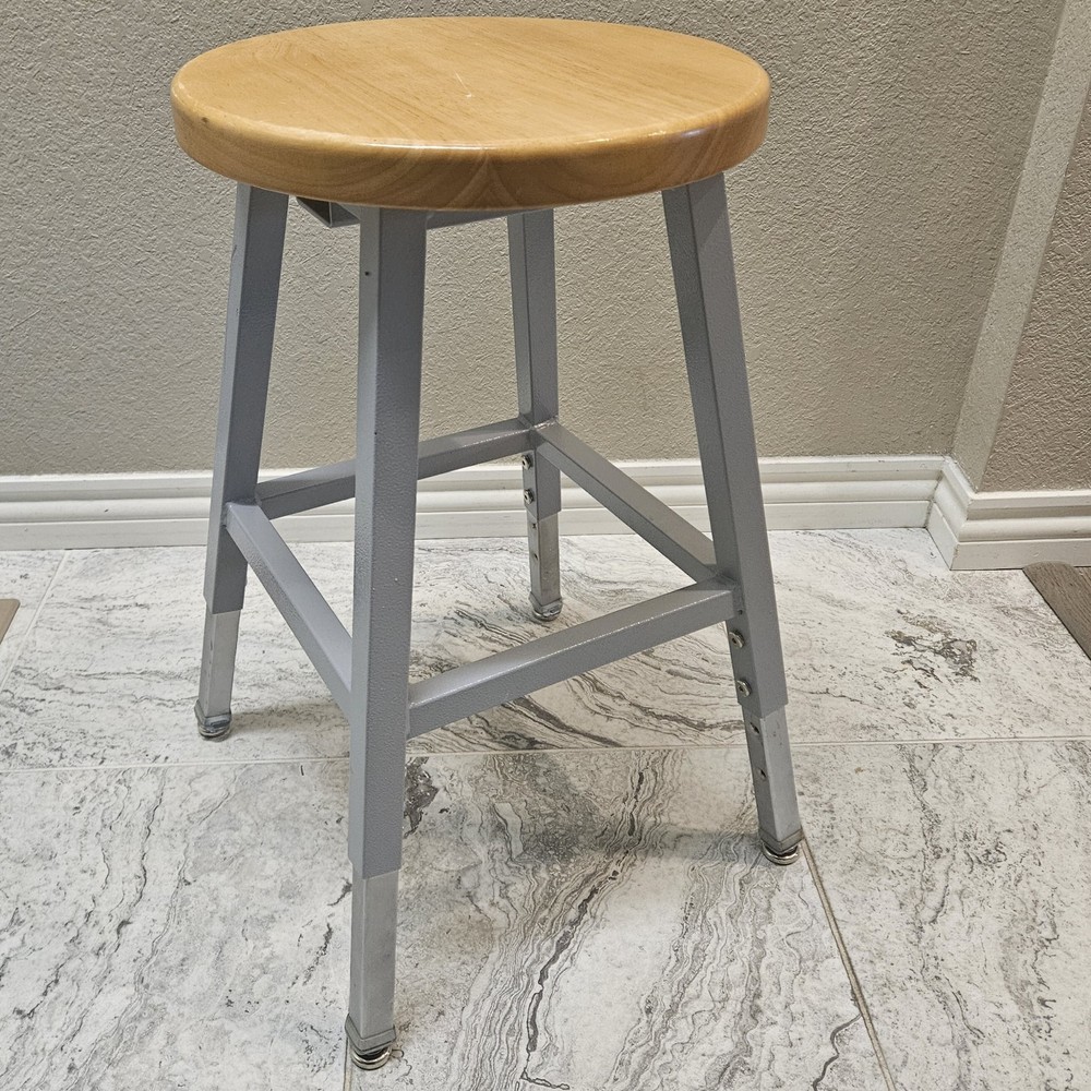Science Lab Stool, Solid Wood Seat & Steel Frame	Adjustable, Gray