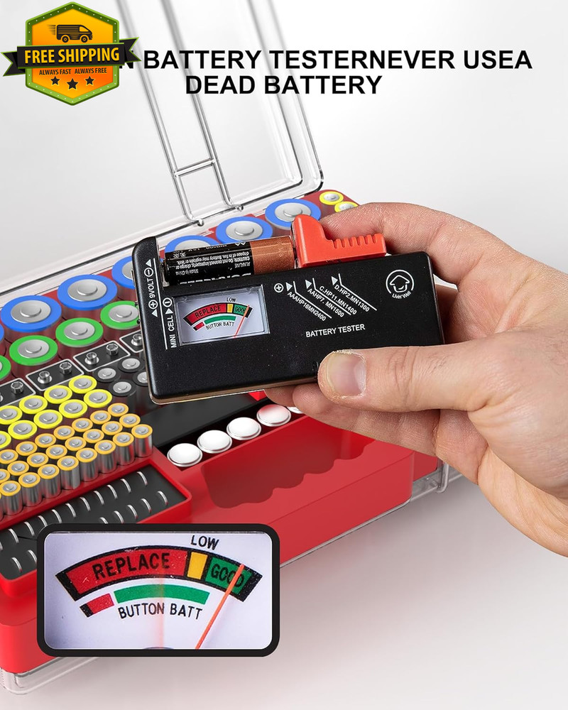 Battery Organizer Case with Tester Large Storage Box AA AAA 18650 9V