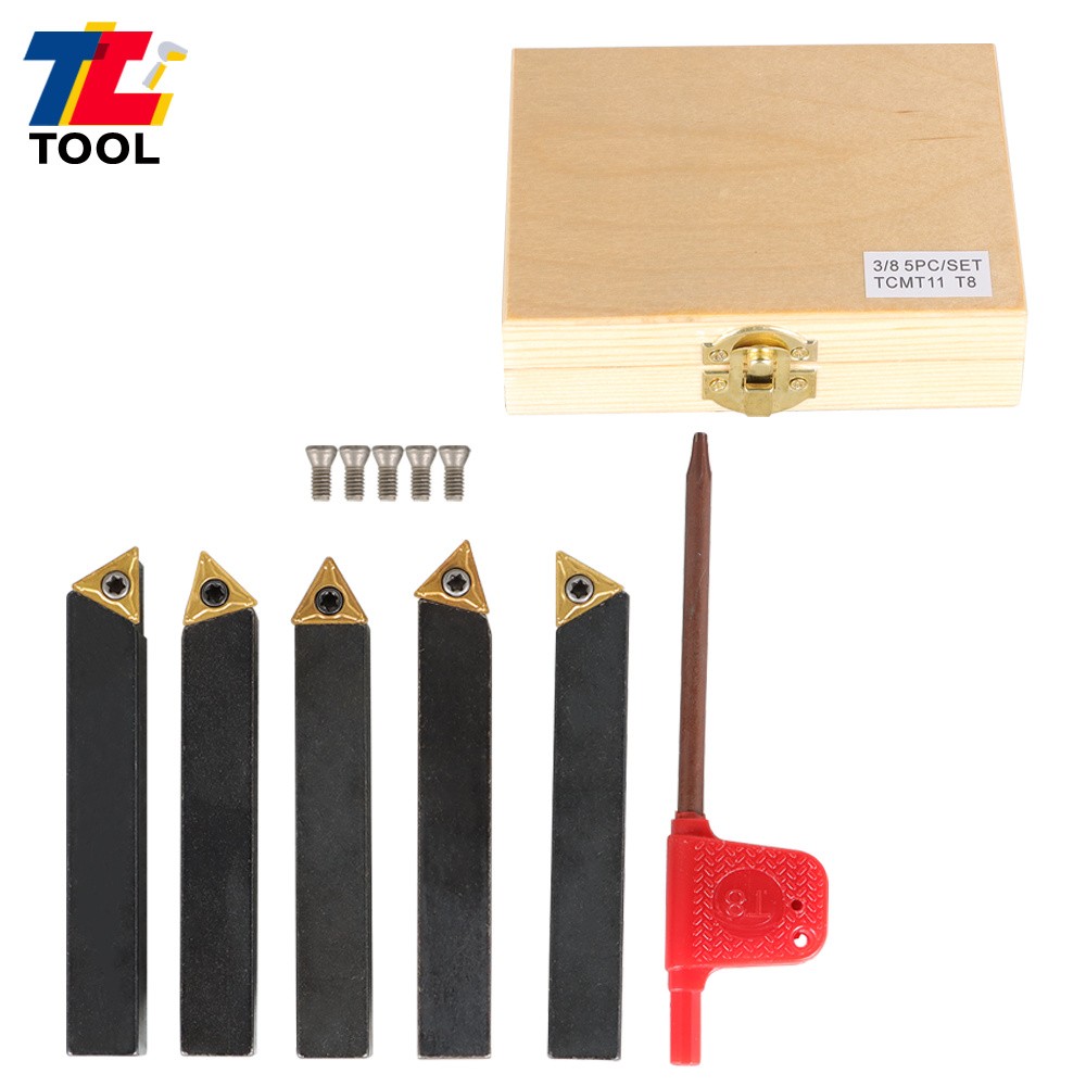 5-Pc 3/8" Lathe Indexable Carbide Insert &Turning Tooling Bit Holder Set