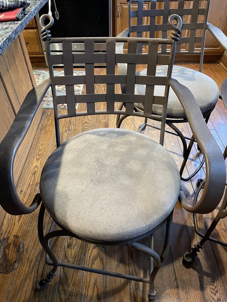 3 Same Vintage Very Heavy Wrought Iron 360 Turn Stools - 1 Owner