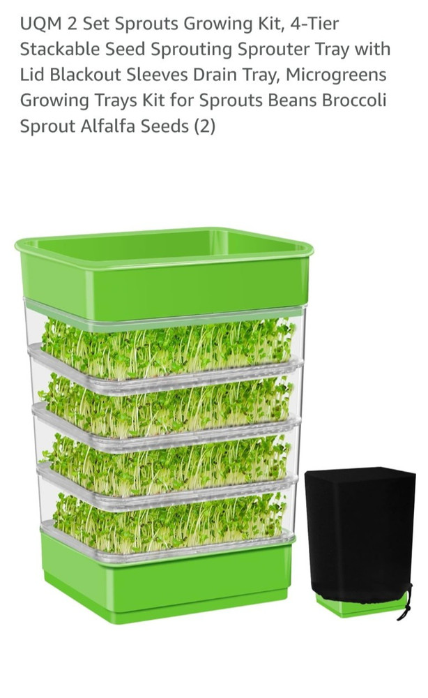UQM2 Sprouts Growing Kit 2 Available 4 Tier Stackable New Box & Blackout Cover