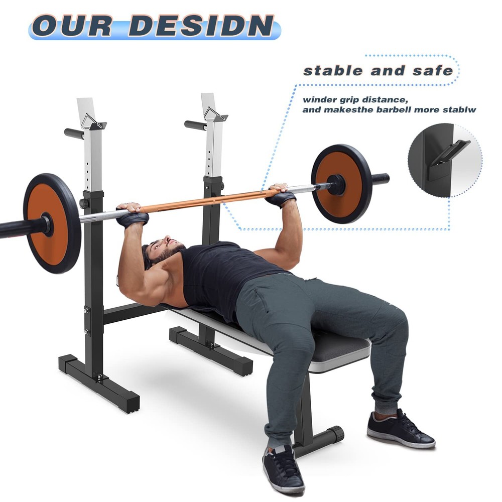 Adjustable Weight Bench Press with Squat Rack Folding Multi-Function Dip Station