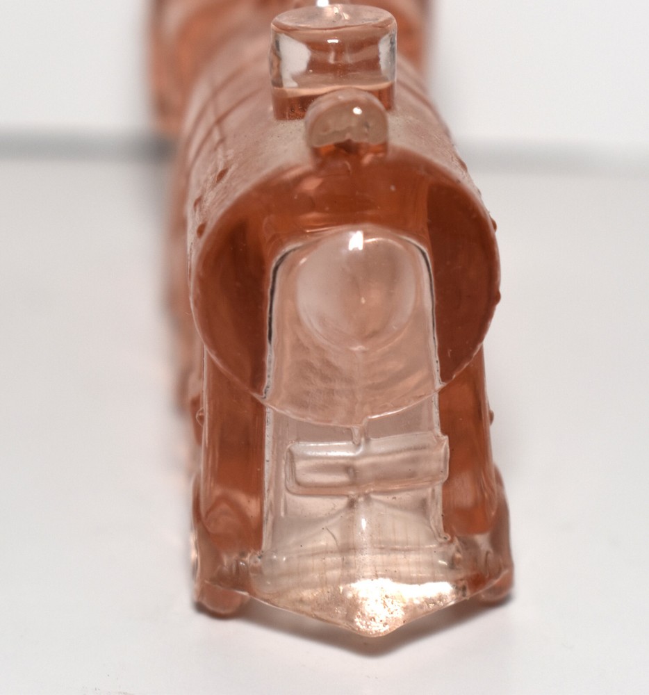 Vintage Pink Depression Glass Train Locomotive Engine Candy Container