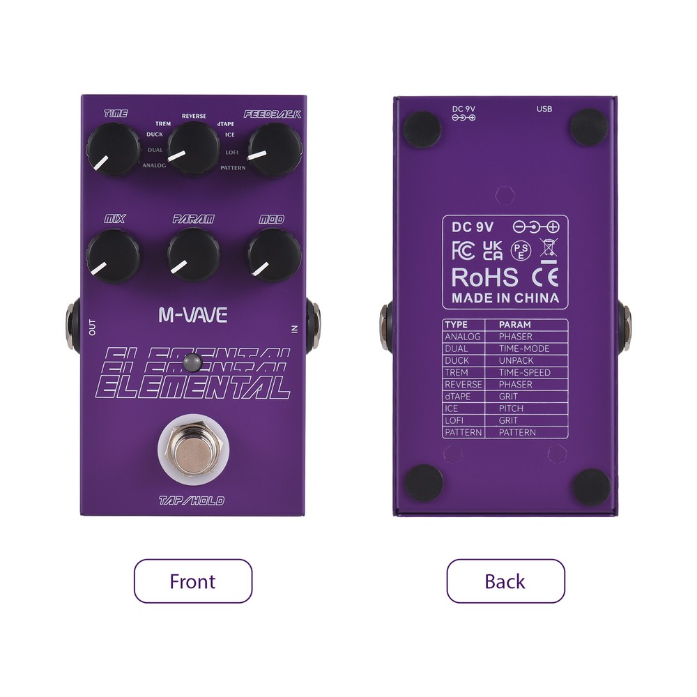 M-VAVE Electric Guitar ELEMENTAL Delay Effect Pedal 9 Delay Effects Type Metal