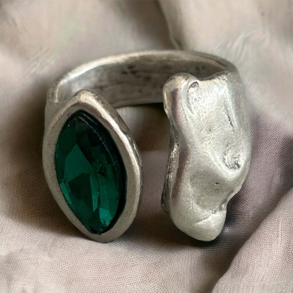Handmade Green Crystal Brass Ring