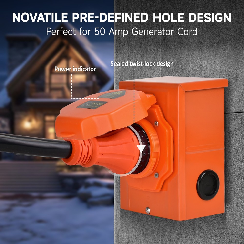 20FT 50Amp RV Power Generator Inlet Box NEMA L14-50P 125/250V Weatherproof