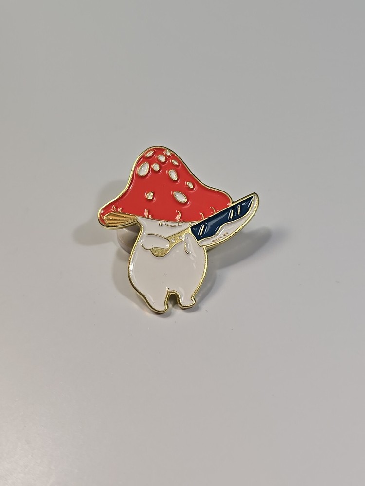Mushroom Hat White Cat With Kn!fe Lapel Pin