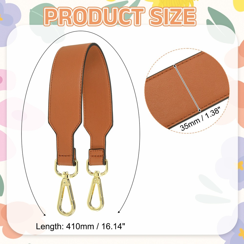 16 Inch Leather Purse Strap, Plain Pattern with Light Gold Buckle, Brown