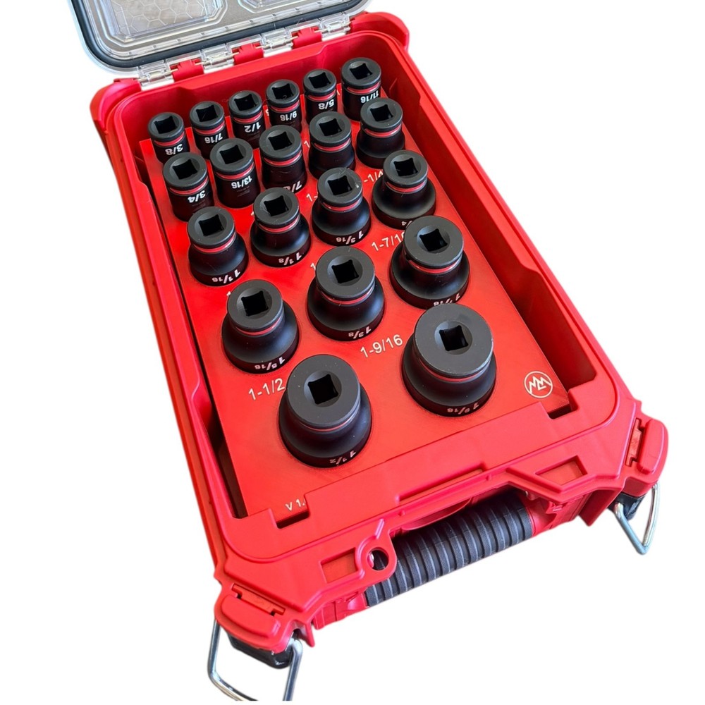 Milwaukee Packout 1/2" SAE Deep Impact Socket Tray 3D Printed 49-66-7012