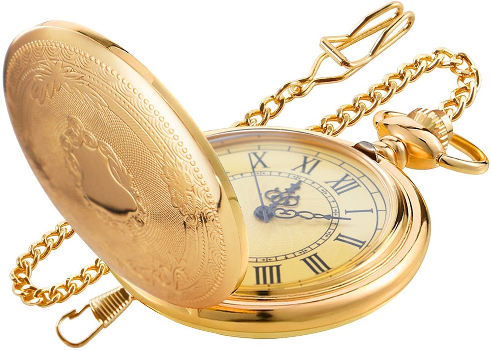 Realpoo Gold Smooth Shield Round Case Quartz Pocket Watch Pink