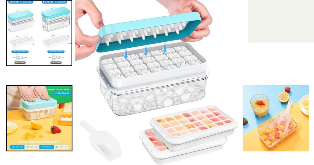 Easy-Release Ice Cube Tray Set - 2 Trays, Lid & Bin - BPA-Free Convenience