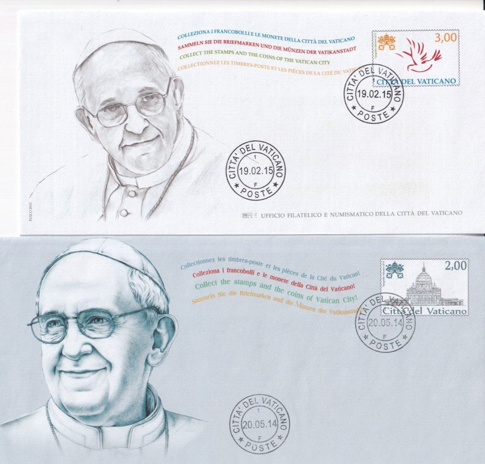 VATICAN 2014/2015 - POPE FRANCIS O2 ENVELOPES FDC/FIRST DAY