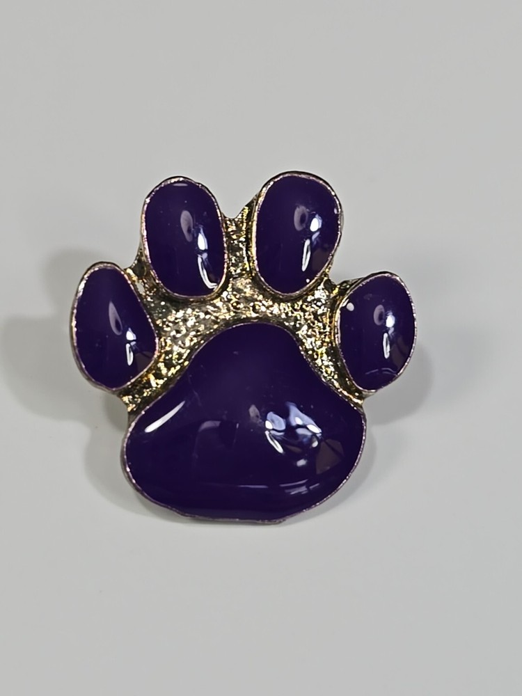 Purple Animal Paw Lapel Pin Silver Background