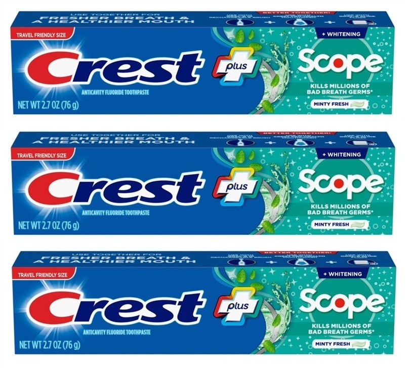 BL Crest Toothpaste 2.7oz Plus Scope + Whitening Minty Fresh X 3 Packs