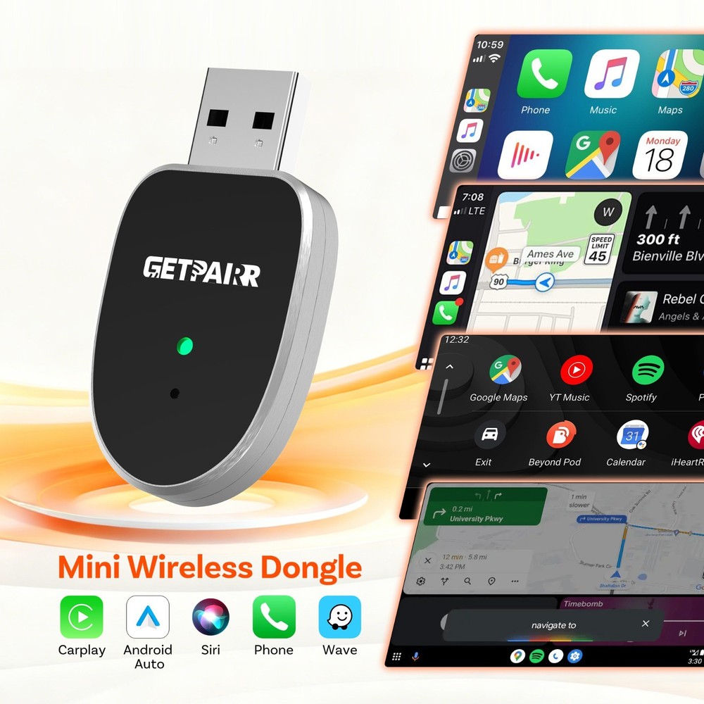 Getpairr USB Auto Wireless CarPlay Adapter For Apple+Android Dongle Plug＆Play