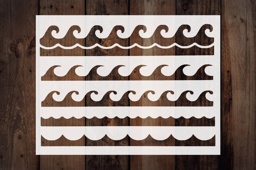 Ocean Waves Pattern Stencil – 11" x 8.5" Reusable Plastic Template with Tiled...