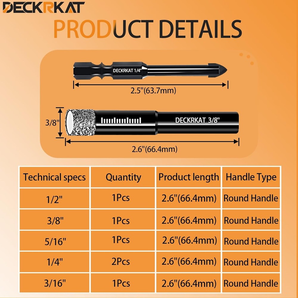 DECKRKAT 7-Piece Dry Diamond Drill Bits & 7 Pack (with Carbide)