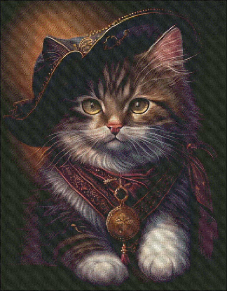 Pirate Kitty - DIY Chart Counted Cross Stitch Patterns Needlework DMC Color