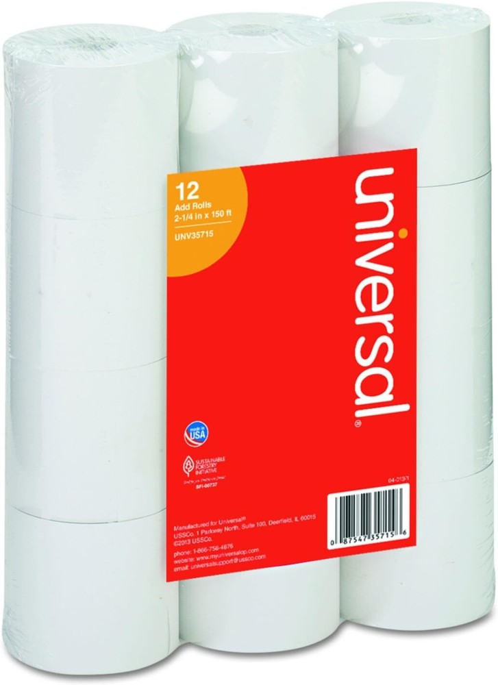 Adding Machine/Calculator Roll, 2-1/4"x150 ft White 2 1/4" x 150 ft,
