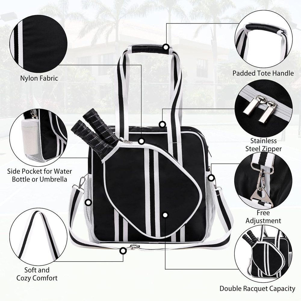Professional Pickleball Tote Bag with Zipper and Adjustable Shoulder Strap