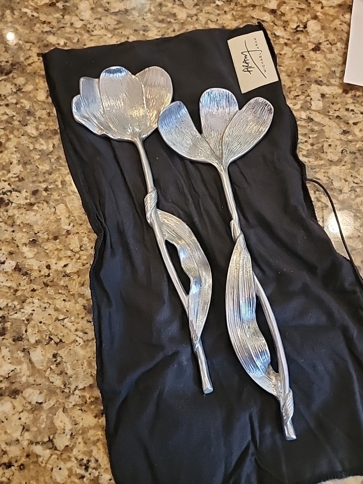 Michael Aram Ginkgo Leaf Servers 13-1/2" Silver Serving Set