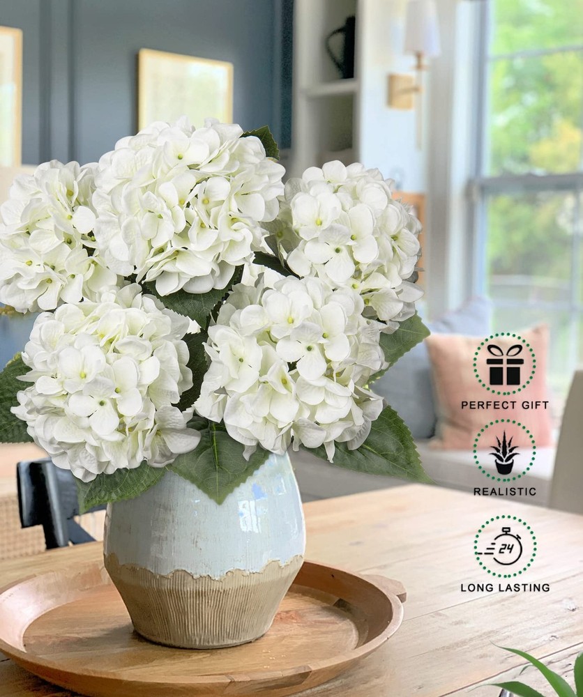 White Hydrangea Artificial Flowers Large Artificial Hydrangeas Silk Flower fo...