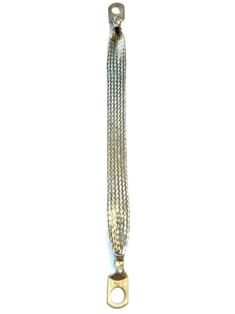 18" long Universal Automotive Ground Strap 3/4" Tinned Braid with 1/2" terminals
