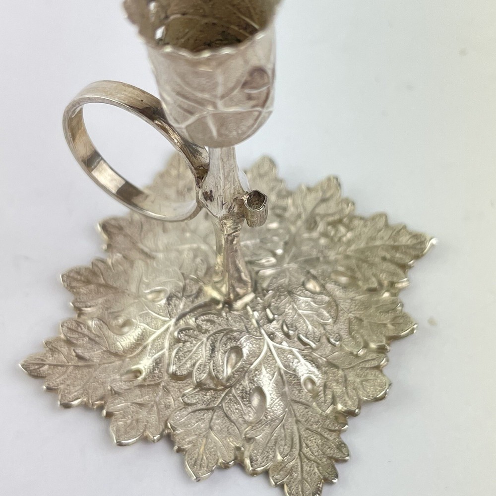 Antique Solid Silver Miniature Chamberstick Foliate Decor Joseph Willmore 1843