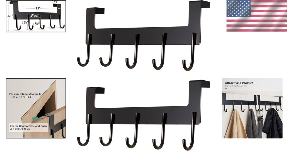 Functional Over Door Hook Set - Heavy-Duty, Rust-Resistant, Easy Install, 2 Pack