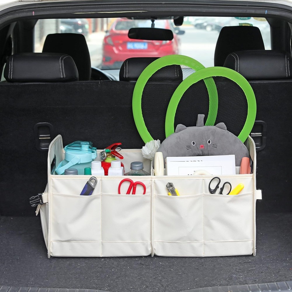 Car Trunk Organizer Collapsible Multi-Compartment Storage Bag Beige