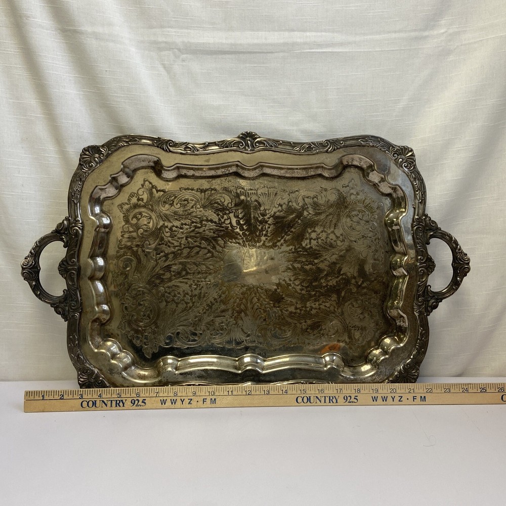 Vintage Large International Silver Co. Silverplated Footed Serving Tray