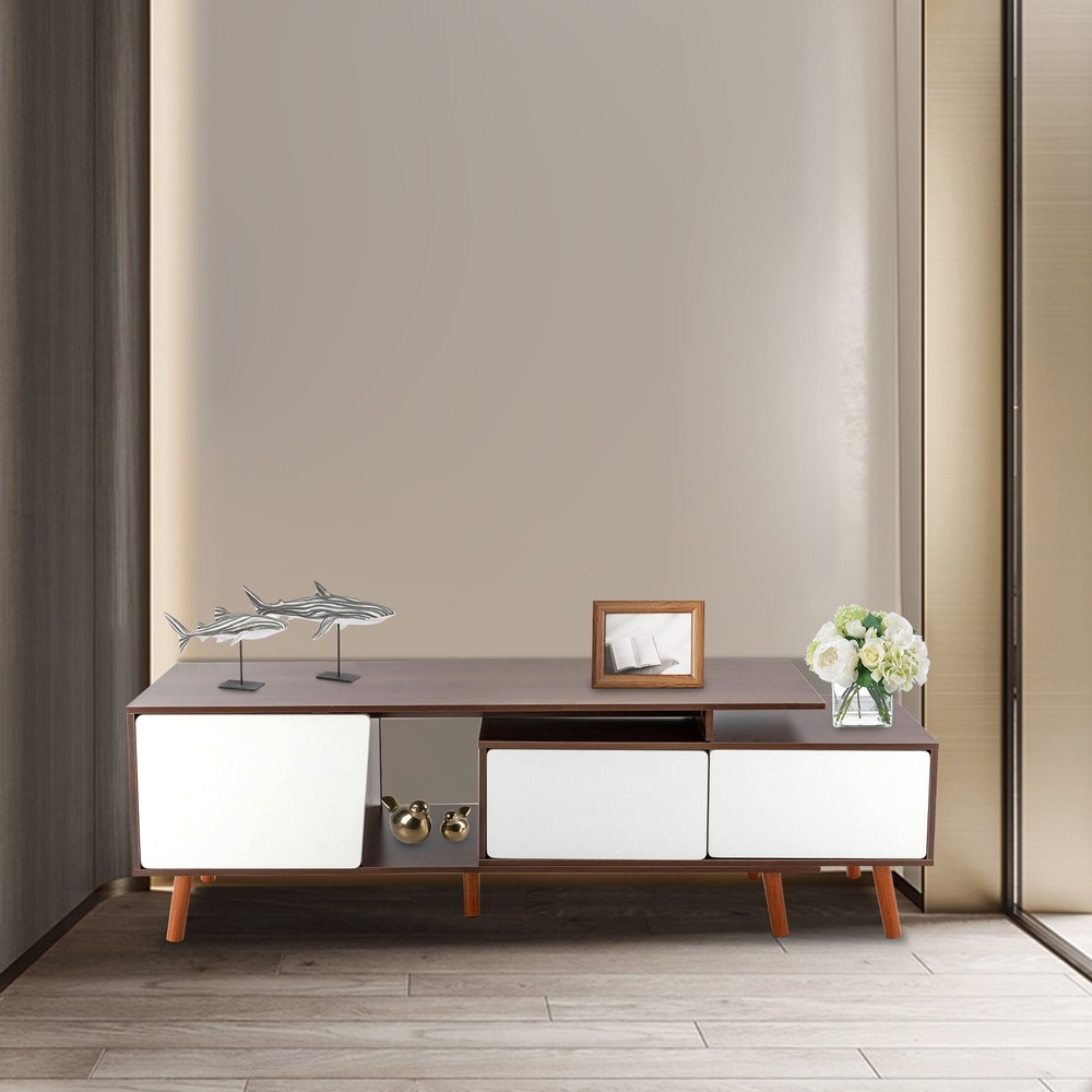 Solid Wood TV Stand Modern Farmhouse Boho With Doors Adjustable Shelves