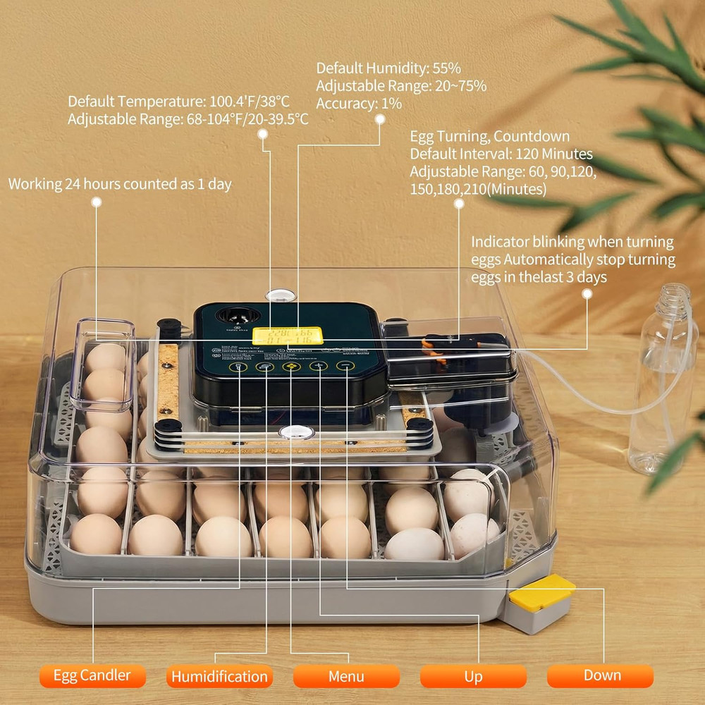 Incubators for Hatching Eggs, 48 Egg Incubator with Automatic Egg Turning, Tempe