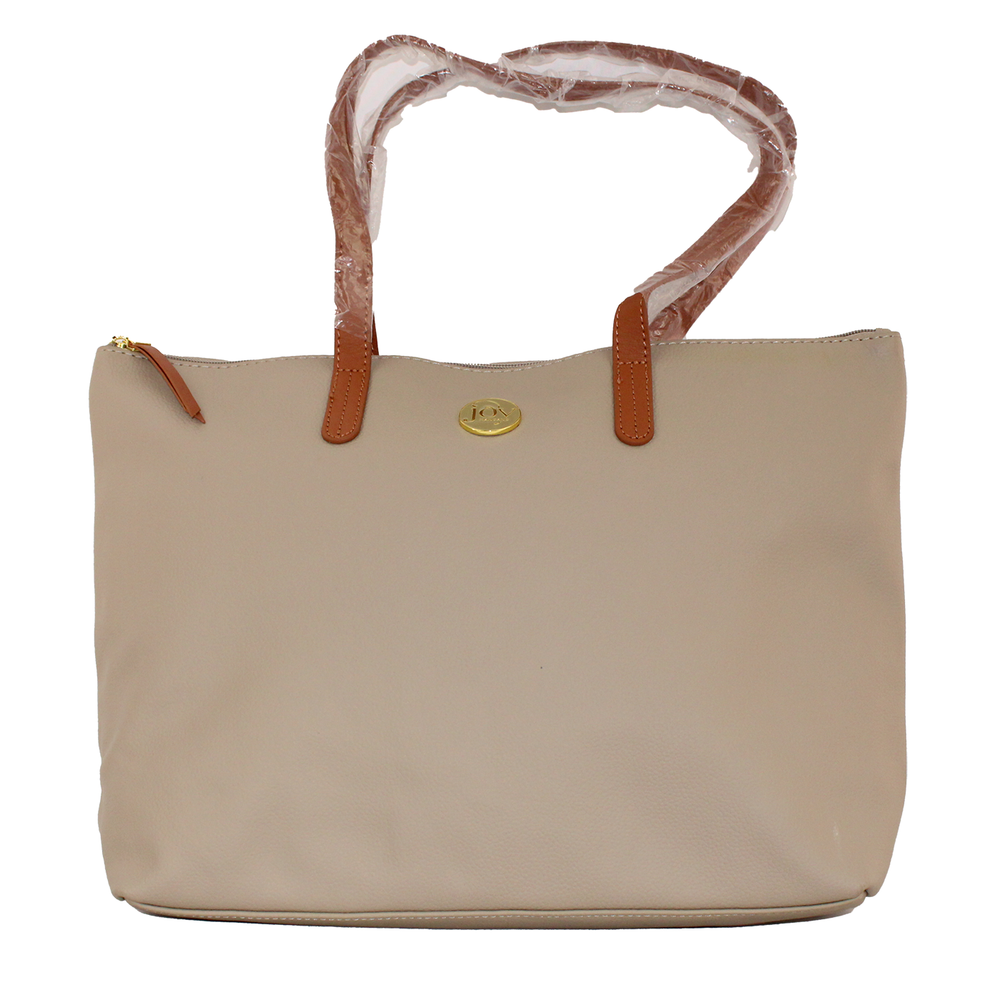 Joy Mangano Leather Large Tote Beige