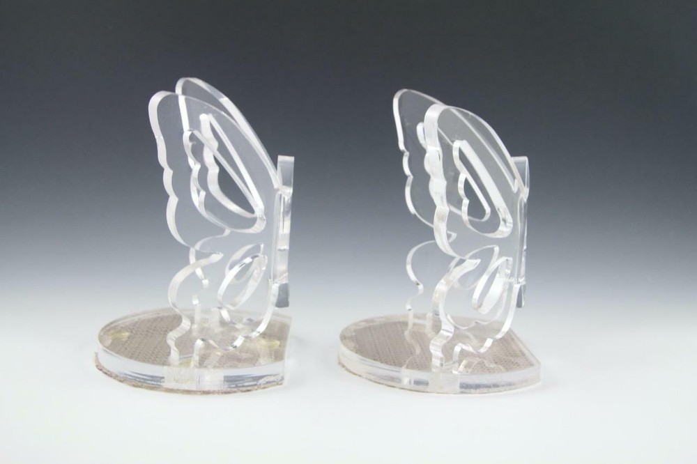 Lucite Acrylic Clear Plastic Butterfly Bookends