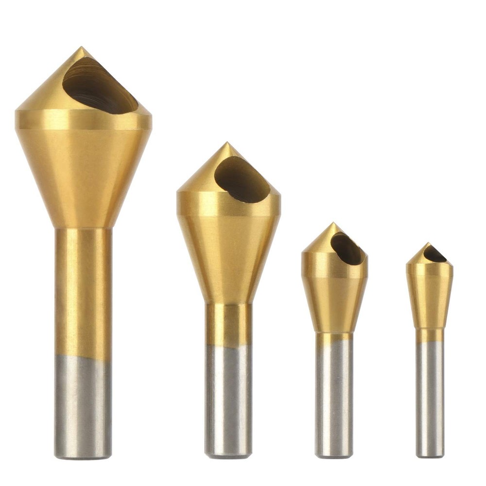 4pcs Titanium Coated Countersink Chamfer Tool Deburring Tool Set Metal Wood D...