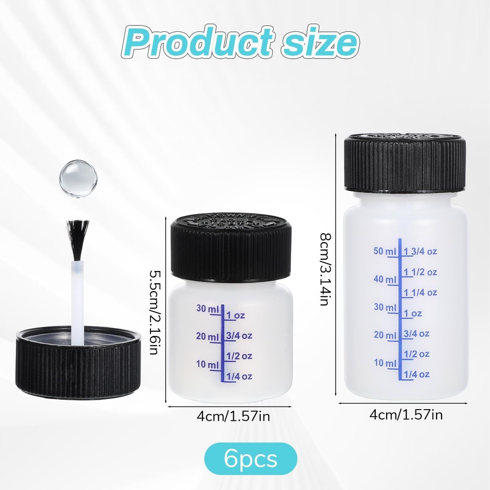 6 Pack 1&2 Oz Touch Up Paint Container with Brush and Lid, Empty Paint Touch ...