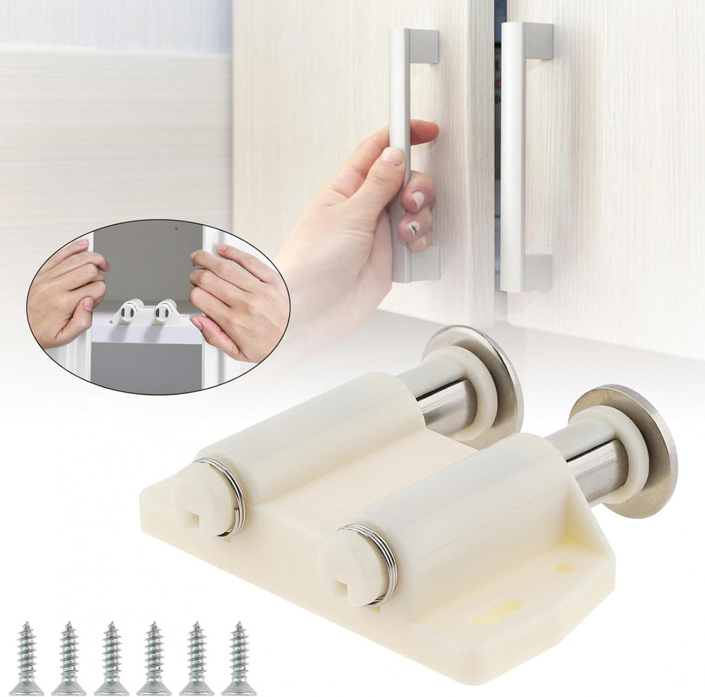 Magnetic Touch Latch, 2 Pack Cabinet Push Open Double Magnetic (2, White)