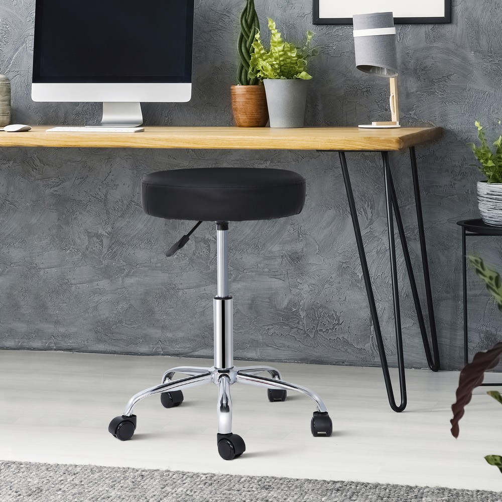Round Rolling Medical Stools Adjustable Work Medical Stool with Wheels Black