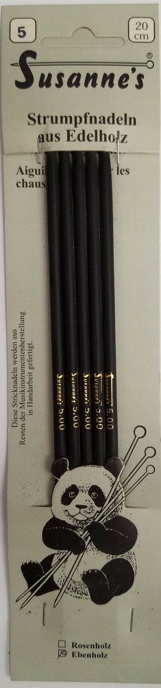 Suzanne's EBONY DOUBLE POINT Sock Needles 20 cm, Various Sizes