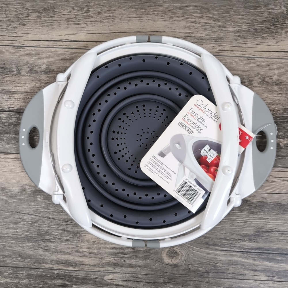 Popware Rubber Colander 10" Expandable Gray & White Kitchen Strainer NEW