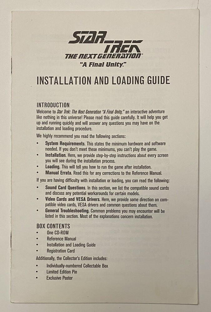 Star Trek: The Next Generation "A Final Unity" PC - Game Manual Only