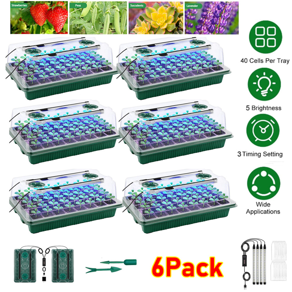 Seed Starter Tray with Grow Light 40Cells Seed Starter Kit with Humidity Dome