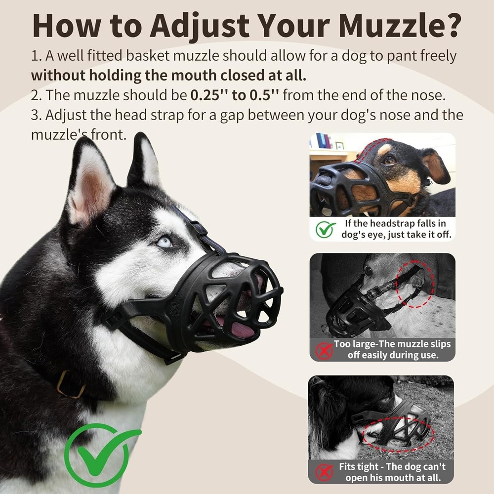 Dog Muzzle, Breathable Basket Muzzles for Small, Medium, Large and X-Large Ag...