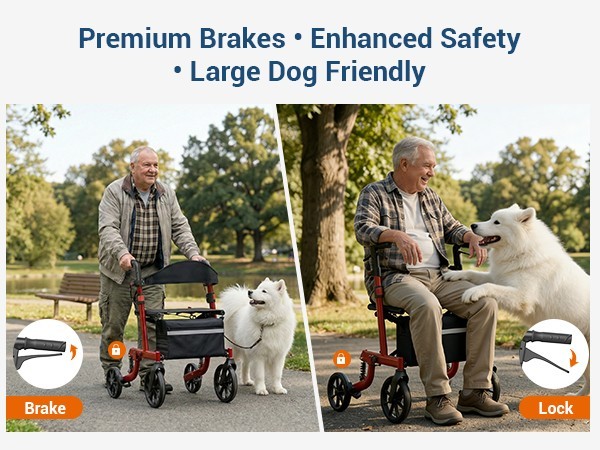 Seniors Walker Rollator Safe Foldable Adjustable Shock-Absorbing for All Terrain