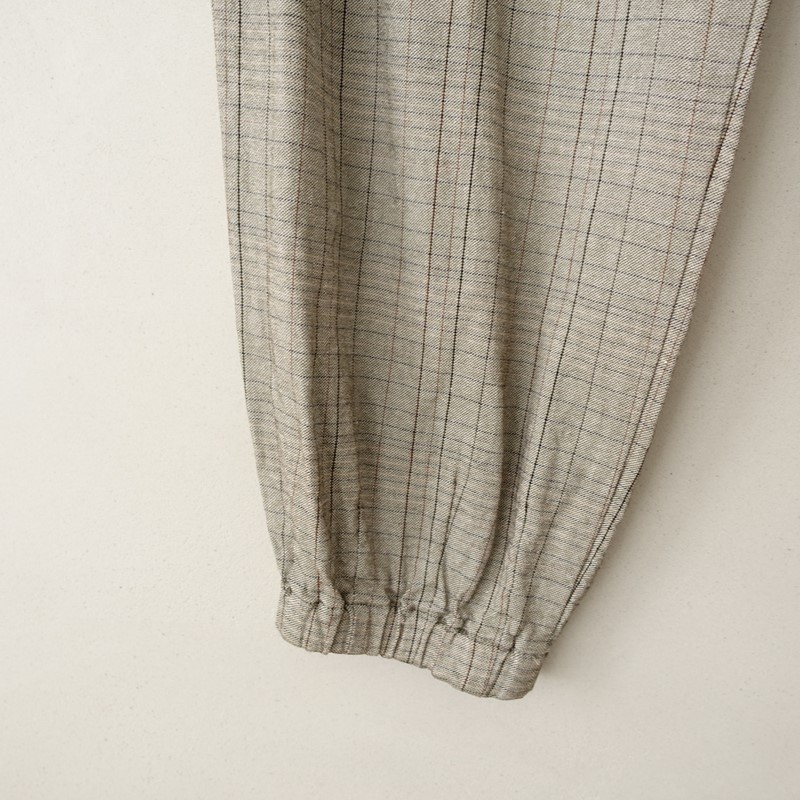 Lisette Linen-Blend Graph Check Jogger Pants Size 38