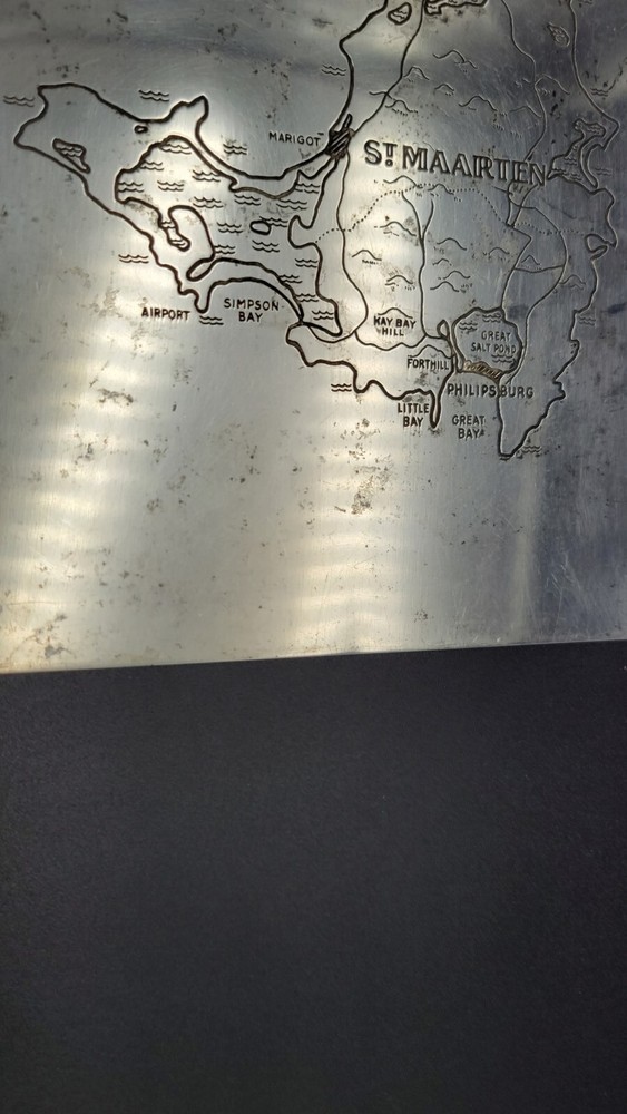 Danish Silverplate Notepad Holder w/ St. MAARTEN Map