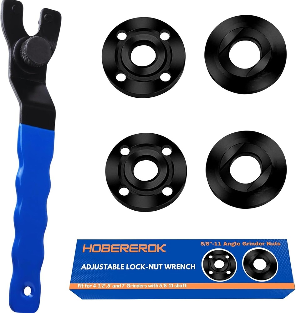 Angle Grinder Wrench Adjustable and Nut Kit (5PCS) – 5/8-11 Lock Polished