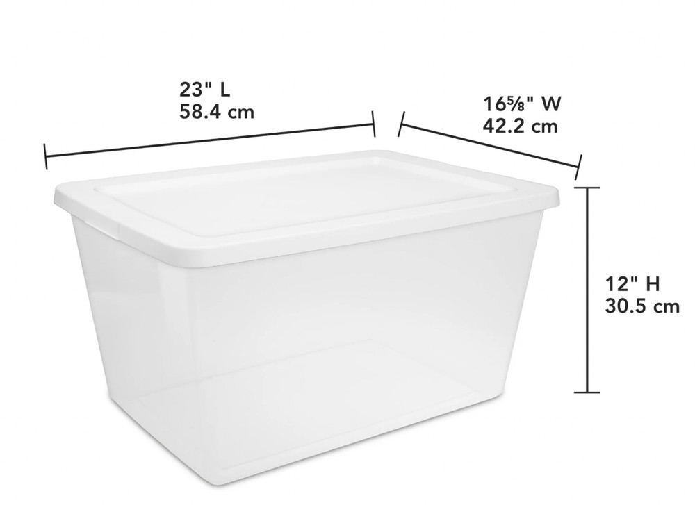 58 Qt Storage Box 8 Pack Clear Plastic Bin, White Snap Lid Stackable